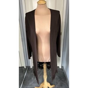 Chico's‎ Women's Brown Cardigan Sweater Size 1 Fringe Open Front Longline Medium